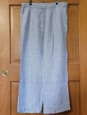 Talbots Womens 14 100% Linen Pants Striped Coastal Nautical Beachy